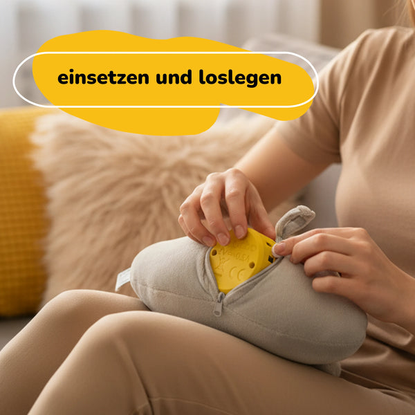 Lenabie Lina (Wolke) mit eingesetztem Lenabo Smart Speaker – Smart Speaker wird in die Innentasche eingesetzt, mitwachsendes Smart Toy von 0–7 Jahren